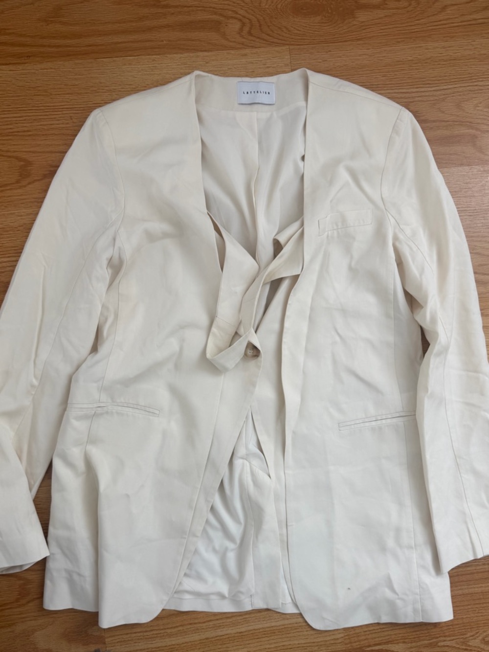 Katherine Cream Open-Front Longline Blazer